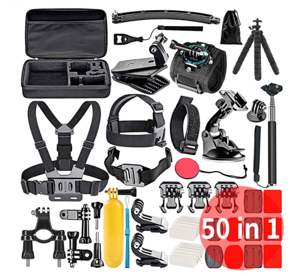 Набор аксессуаров Fusion 50 в 1 для экшн-камер / GoPro / HERO9 / Xiaomi YI / EKEN / OSMO / MountDog (EVA CASE) V2