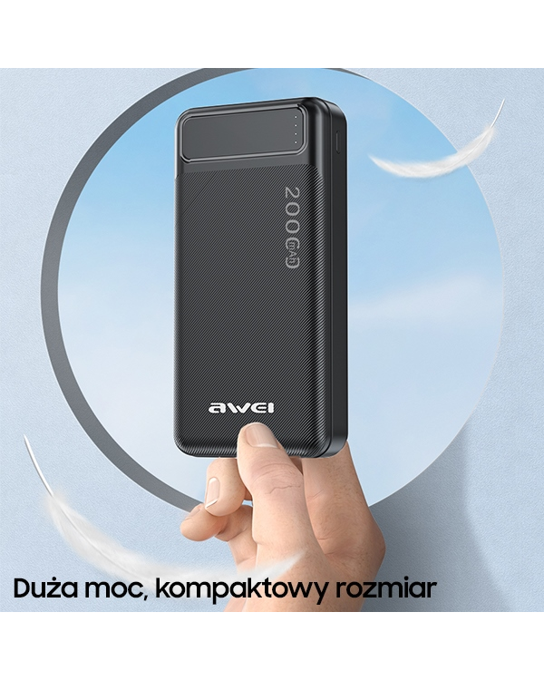 AWEI PowerBank P6K 20000mAhczarny|black 2xUSB|PD|Micro-USB