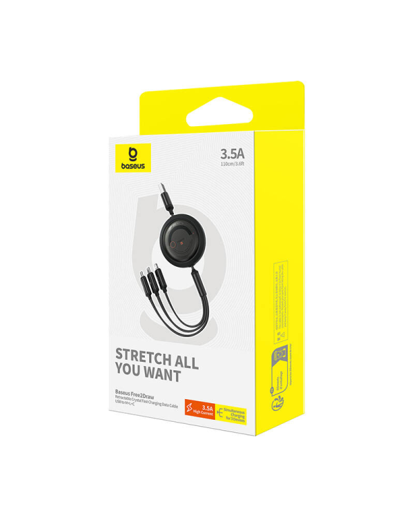 Fast Charging Cable 3in1 Baseus Free2Draw, USB to micro USB+USB-C+Lightning, 3.5A, 1.1m (black)