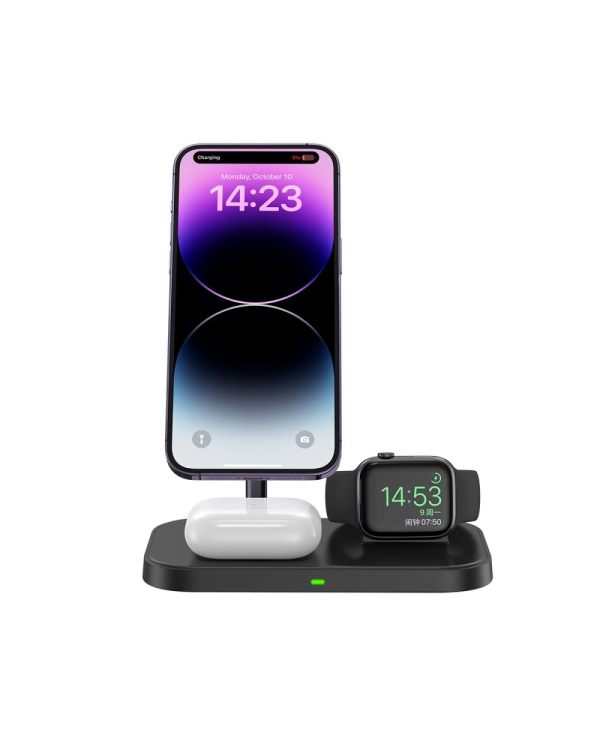 Индуктивное зарядное устройство Tech-Protect QI15W-A22 с подставкой 3 в 1 MagSafe для смартфона | Apple Watch | AirPods - черный