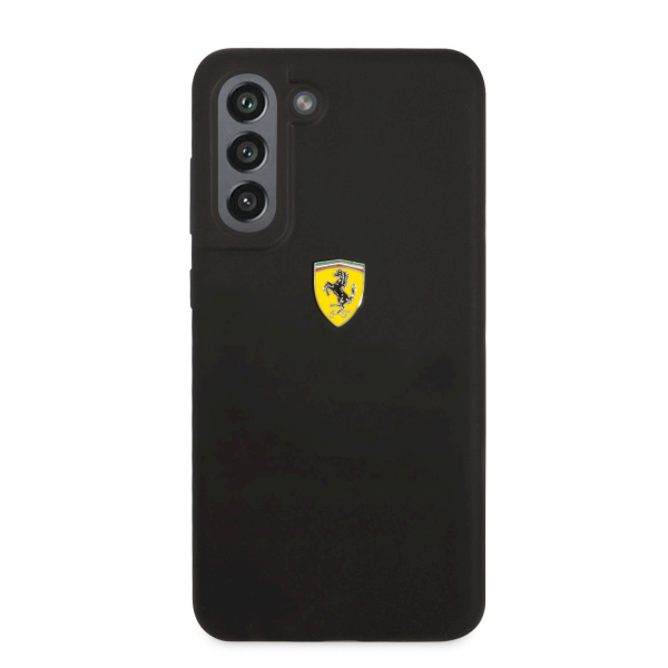 Ferrari Liquid Silicone Metal Logo Case for Samsung Galaxy S21 FE 5G Black