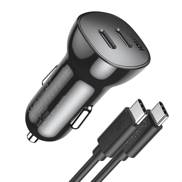 Обложка книги «Choetech car charger 2x USB Type C Quick Charge Power Delivery 40W FCP AFC + USB Type C - USB Type C cable black (TC0008)»