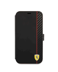 FESAXFLBKP13SBK Ferrari Smooth and Carbon Effect Book Case for iPhone 13 Mini Black