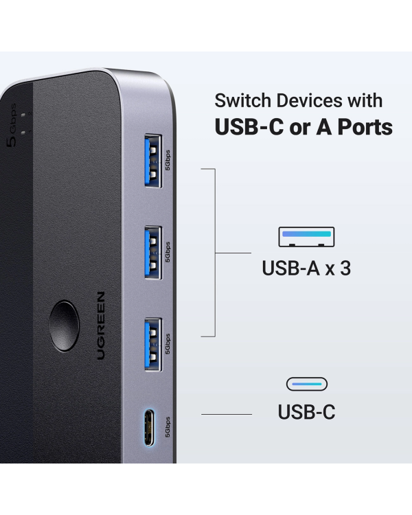 Ugreen CM662 USB 3.0 switch 2-in-4 switch + 2x USB-A cable - black