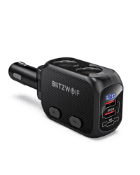 BlitzWolf BW-CLA1 Dual Cigarette Lighter Splitter, 2xUSB, USB-C, 150W (black)