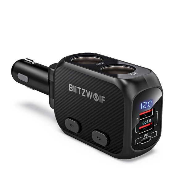 Обложка книги «BlitzWolf BW-CLA1 Dual Cigarette Lighter Splitter, 2xUSB, USB-C, 150W (black)»