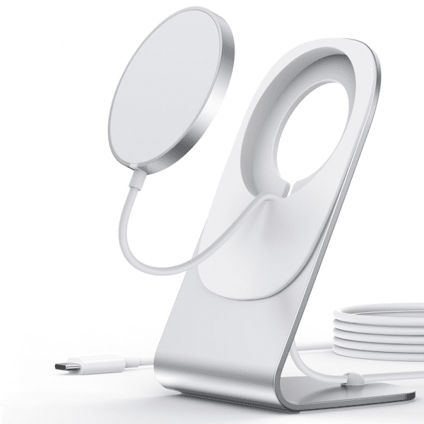 Choetech 15W Magnetic Qi Wireless Charger (MagSafe Compatible) White (T517-F) + Stand Holder Silver