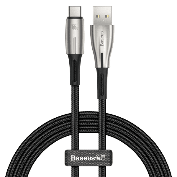 Baseus Water провод USB to Type-C LED 66W 6A 2m черный
