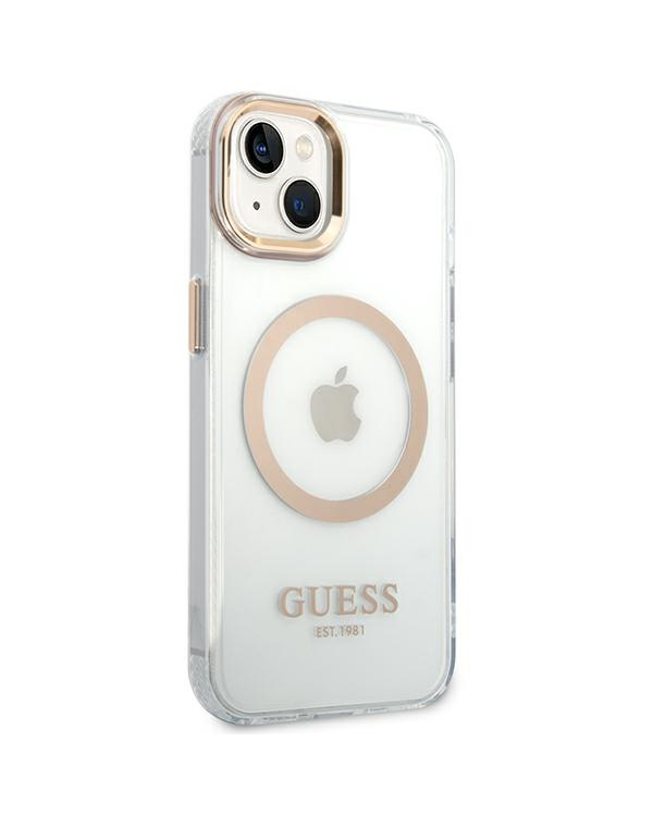 Guess Transparent MagSafe Compatible Case for iPhone 14 Plus Gold