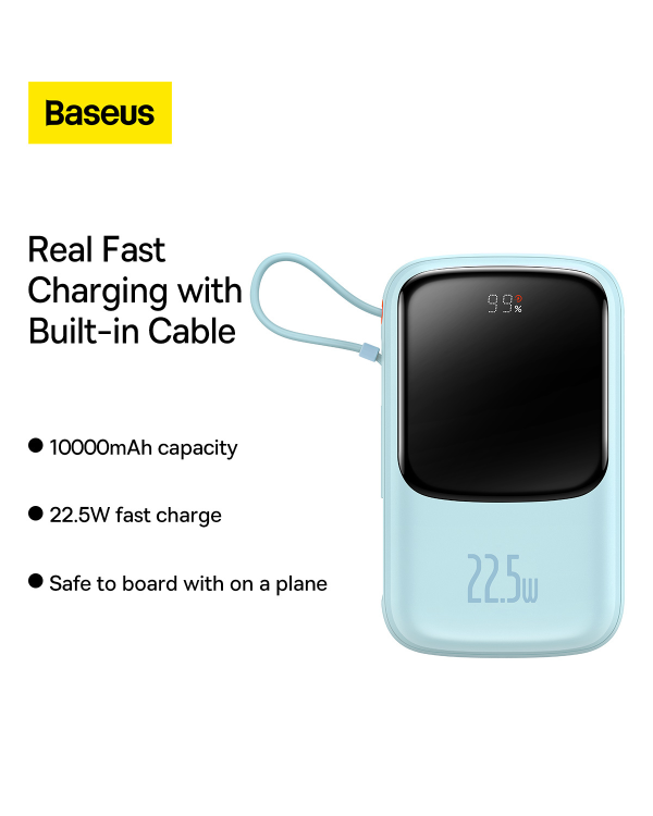 Baseus Qpow power bank 10000mAh built-in USB Type-C cable 22.5W Quick Charge SCP AFC FCP blue (PPQD020103)