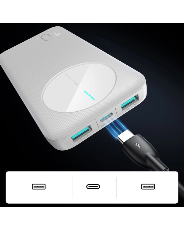 Powerbank Joyroom JR-PBF12|10000mAh|2.4A 2x USB-A|1x USB-C|белый