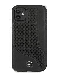 MEHCN61CDOBK Mercedes Perforated Leather Hard Case for iPhone 11 Black