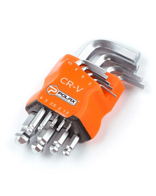 Набор шестигранных ключей с шариковым наконечником, 9 предметов, 1,5-10 мм, Cr-V