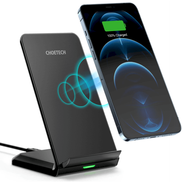 Choetech two-coil fast wireless charger 15W stand black + 1.2m micro USB cable (T524-F)