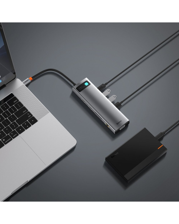 Дополнительное изображение книги «Концентратор 11in1 Baseus Metal Gleam Series, USB-C - 3x USB 3.0 + 2x HDMI + USB-C PD + Ethernet RJ45 + microSD|SD + VGA + AUX»