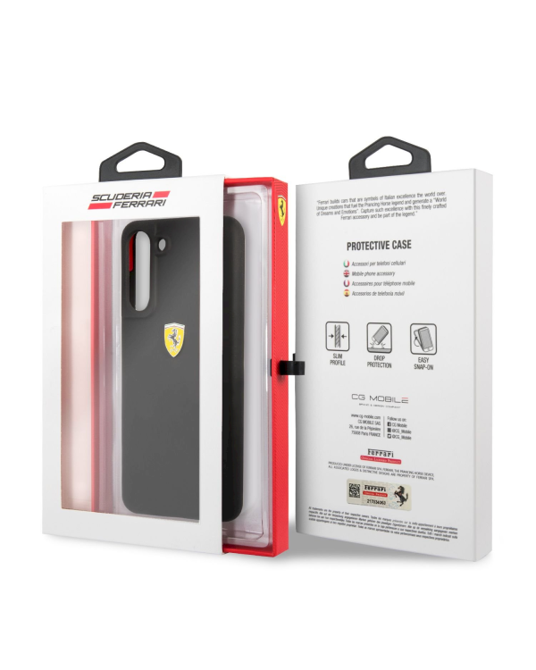 Ferrari Liquid Silicone Metal Logo Case for Samsung Galaxy S21 FE 5G Black