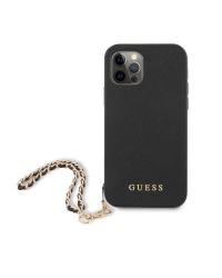 GUHCP12MSASGBK Guess PU Saffiano Gold Chain Case for iPhone 12/12 Pro Black