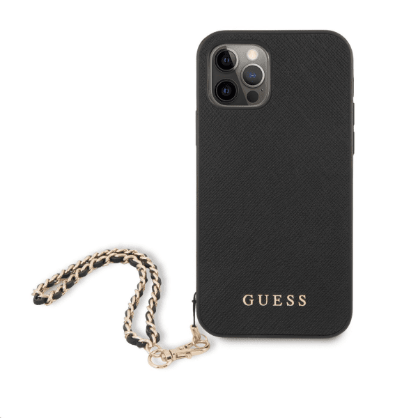Обложка книги «GUHCP12MSASGBK Guess PU Saffiano Gold Chain Case for iPhone 12/12 Pro Black»