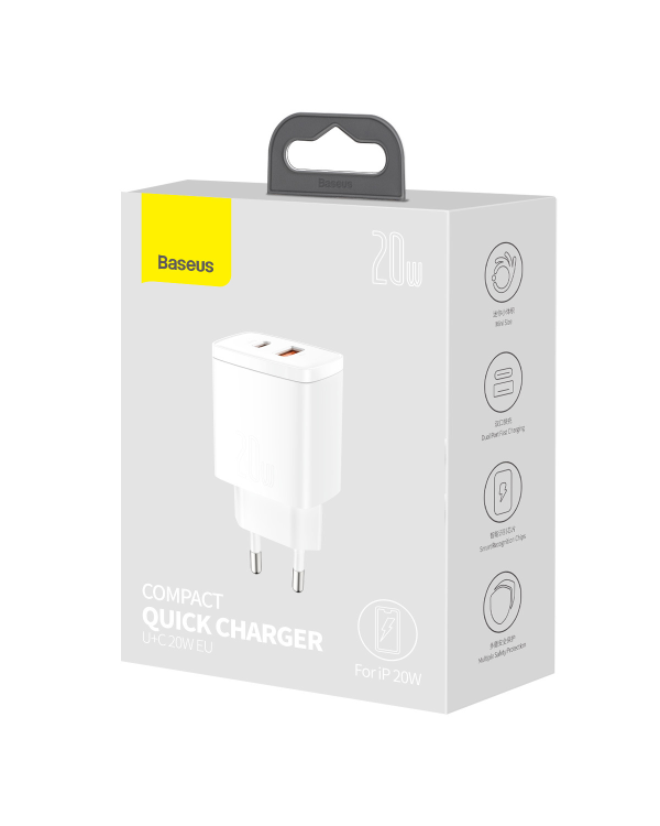 Baseus Compact quick charger USB Type C | USB 20 W 3 A Power Delivery Quick Charge 3.0 white (CCXJ-B02)