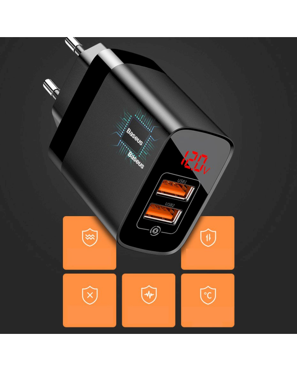 Baseus Mirror Lake CCJMHC-A02 Сетевое зарядное устройство USB-C / USB / 18W / 3A / Quick Charge 3.0 / Белое