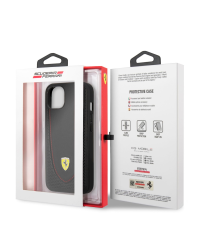 FEHCP13SRGOK Ferrari Leather with Curved Line Hard Case for iPhone 13 Mini Black