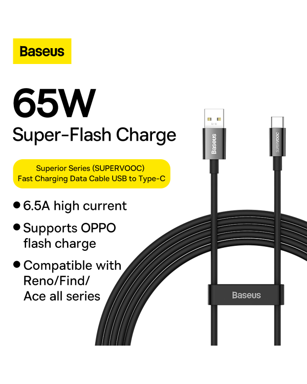 Baseus Superior Series Cable USB to USB-C, 65W, PD, 2m (black)