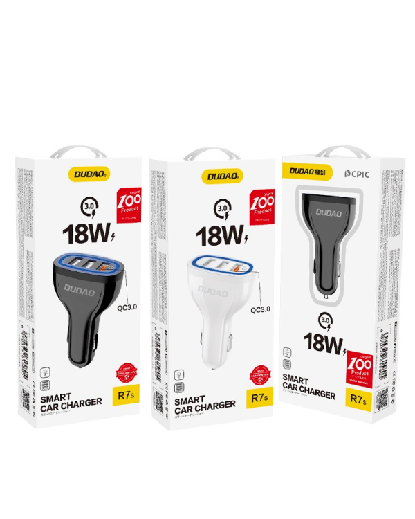 Dudao universal Car Charger 3x USB Quick Charge 3.0 QC3.0 2.4A 18W white (R7S white)
