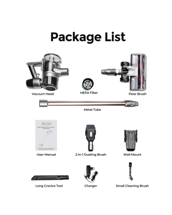 Аккумуляторный пылесос JIGOO C300 мощностью 400 Вт | 30 кПа | циклонный фильтр | сенсорный экран