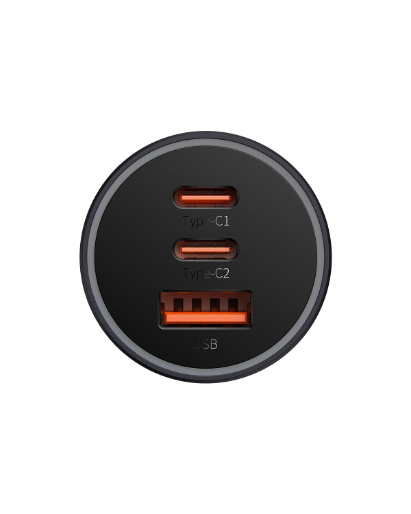 Baseus Golden Contactor Pro car charger, 2x USB-C, 1x USB, 65W (gray)