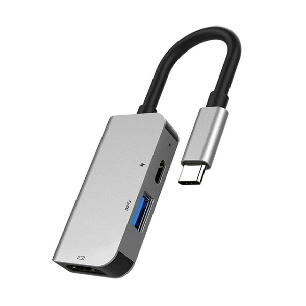 Fusion 3 in 1 Адаптер USB-C на HDMI / USB 3.0 / USB-C Серебряный