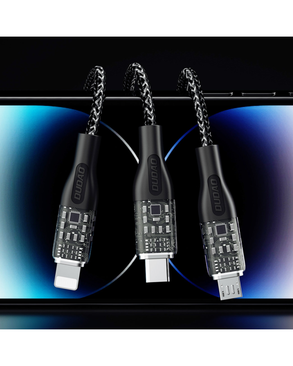 Fast charging cable 120W 1m 3in1 USB - USB-C | microUSB | Lightning Dudao L22X - silver