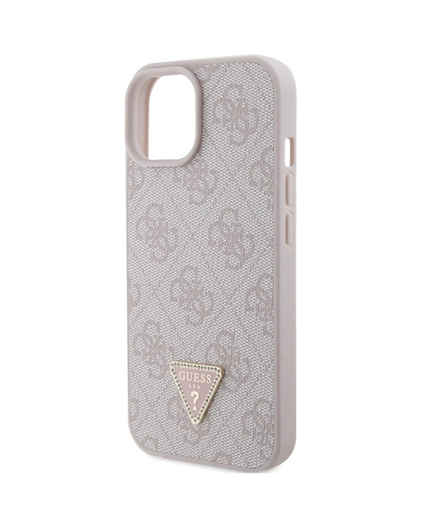 Guess Leather 4G Triangle Strass case for iPhone 15 - pink