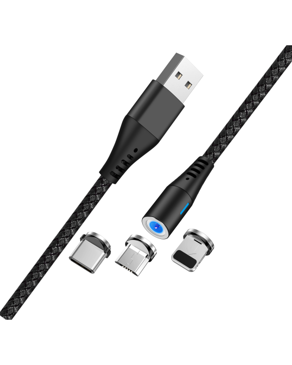 Дополнительное изображение книги «Maxlife MXUC-02 magnetic cable USB - Lightning + USB-C + microUSB 1,0 m 2A black nylon»