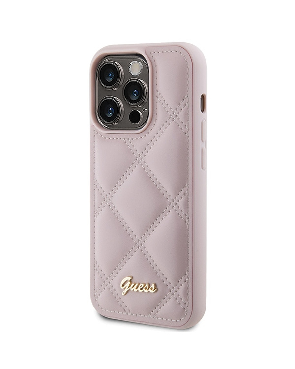 Guess GUHCP15XPSQSQSP iPhone 15 Pro Max 6.7" różowy|pink жесткий чехол стеганый металлический логотип
