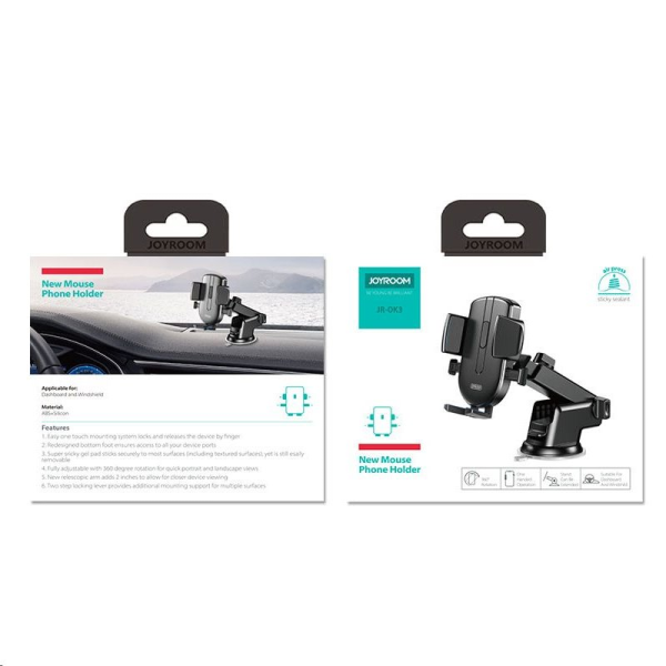 Joyroom car mount phone holder with adjustable arm for dashboard black (JR-OK3)