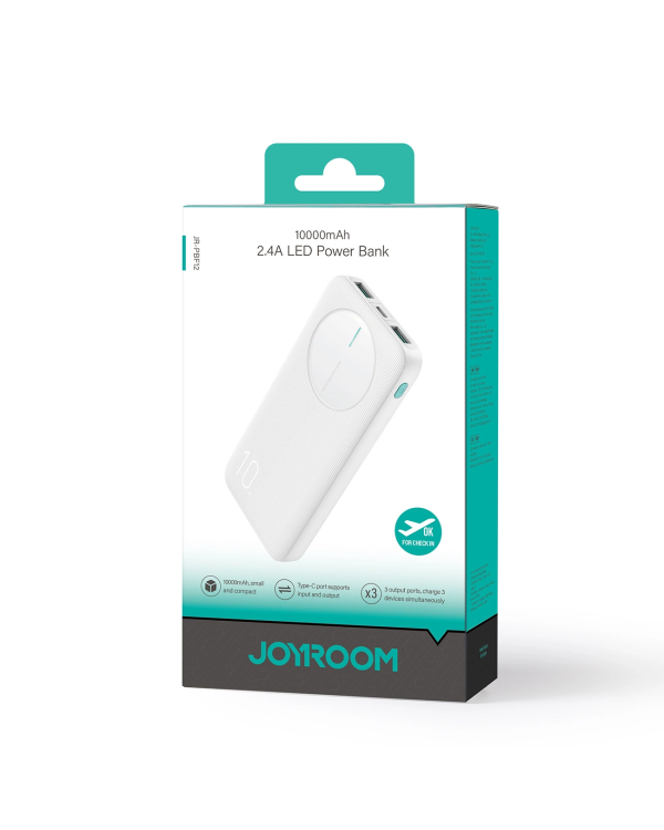 Powerbank Joyroom JR-PBF12|10000mAh|2.4A 2x USB-A|1x USB-C|белый