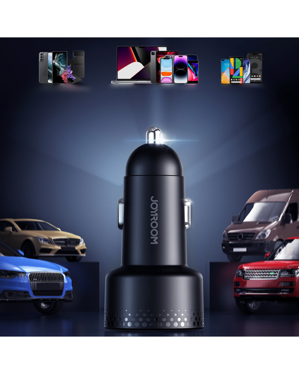 Car charger 2x USB C 70W with LED display Joyroom JR-CCD02 - black