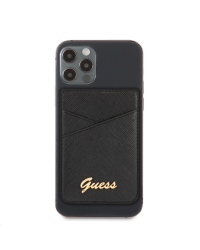 GUWMSSASLBK Guess Saffiano Cardslot Metal Logo Black