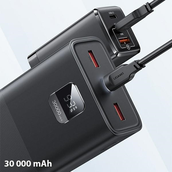Обложка книги «USAMS Powerbank PB68 30000mAh 65W QC3.0+PD Fast Charge + kabel USB-C|USB-C 100W czarny|black ATXLOGTC01 (US-CD185)»