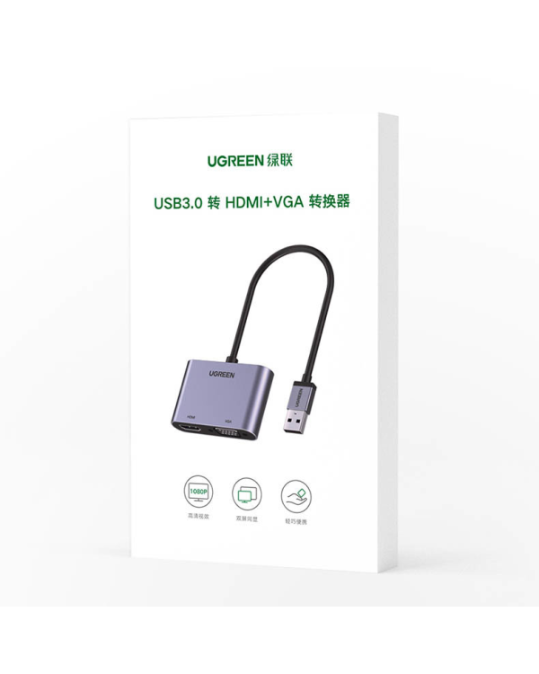 Адаптер-переходник Ugreen USB - HDMI 1.3 (1920 x 1080 @ 60Hz) + VGA 1.2 (1920 x 1080 @ 60Hz) серый (CM449)
