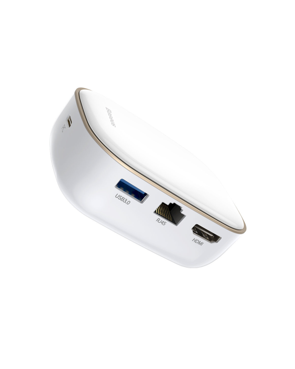 Baseus 6in1 USB Type C Multifunctional HUB, memory card reader, network adapter (USB 3.0, RJ45, HDMI, SD, micro SD) Power Delivery 60 W white (CAHUB-AU02)
