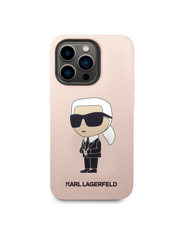 Karl Lagerfeld Liquid Silicone Ikonik NFT Case for iPhone 15 Pro Pink