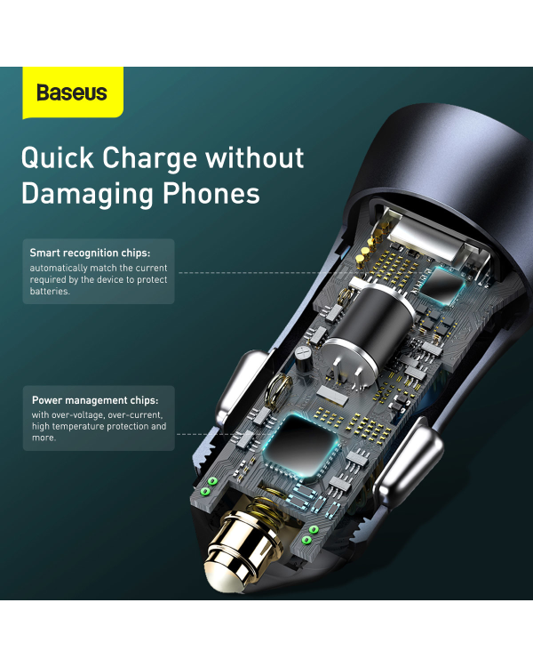 Baseus Golden Contactor Pro quick car charger 2x USB 40 W Quick Charge SCP FCP AFC + USB - USB Type C cable gray (TZCCJD-A0G)