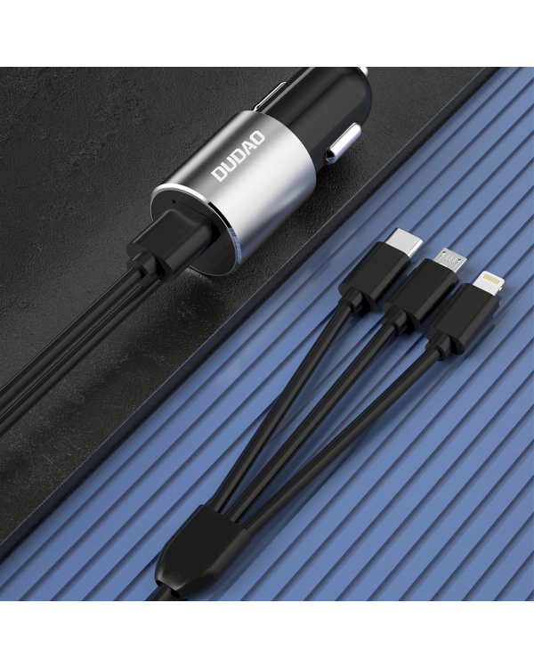 Dudao 3in1 USB car charger 3,4 A built-in cable Lightning / USB Type C / micro USB black (R5ProN black)