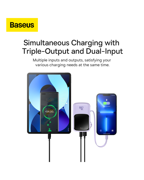 Baseus Qpow power bank 10000mAh built-in Lightning 20W Quick Charge cable SCP AFC FCP purple (PPQD020005)