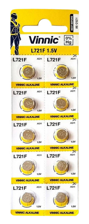 Vinnic AG11 / LR721 / SR721W / 162 / GP62A / 362 / Alkaline 1.5V Батарея (10шт.)