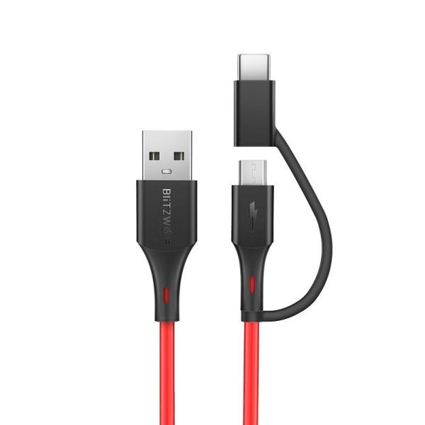 Kabel Micro USB + adapter USB-C BlitzWolf BW-MT3 3A 1,8m (red)