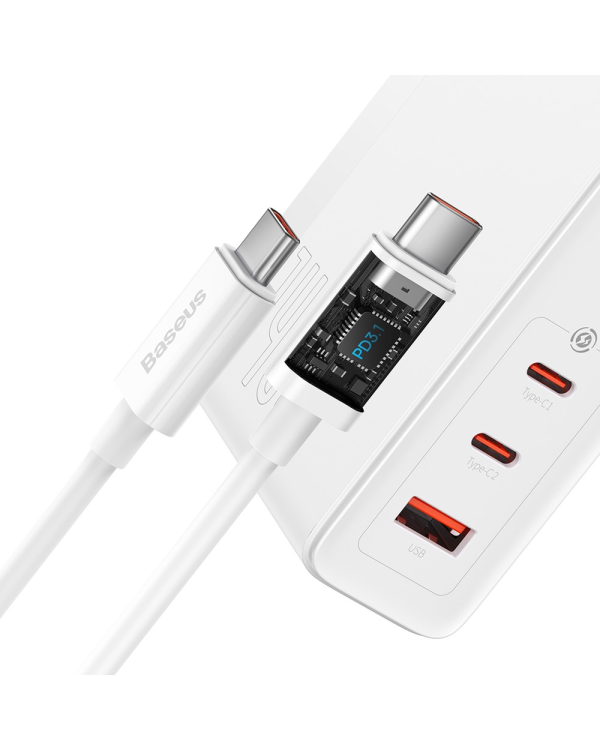 Baseus GaN5 Pro wall charger 2xUSB-C + USB, 140W (white)