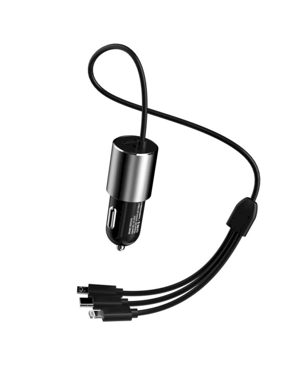 Dudao 3in1 USB car charger 3,4 A built-in cable Lightning / USB Type C / micro USB black (R5ProN black)
