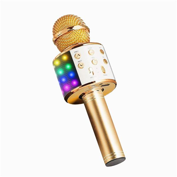 Goodbuy LED караоке-микрофон с динамиком bluetooth / 5W / aux / голосовой модулятор / USB / Micro SD золотой